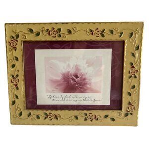 Vintage Ornate Yellow Floral Metal Picture Frame With Red Green Rose Design
